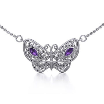 Spread Your Wings Like a Butterfly Small Silver Necklace with Gemstone TN052 - Jewelry
